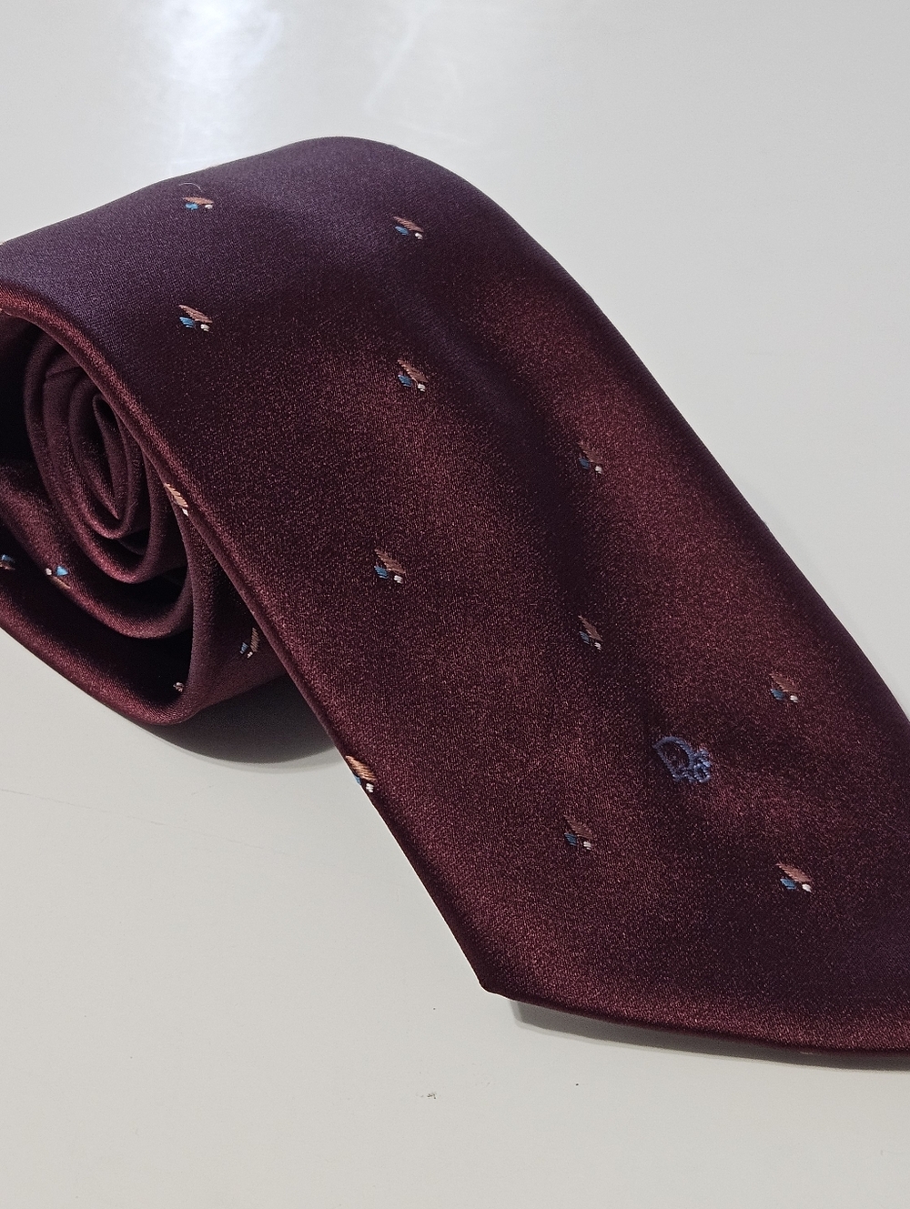 Christian Dior Monsieur Maroon Mens Neck Tie with Small Geometric Print Design